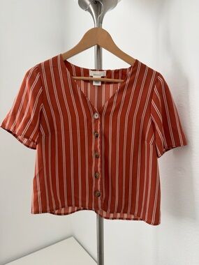 URBAN Romantics Rust & White Striped Button-Front Top